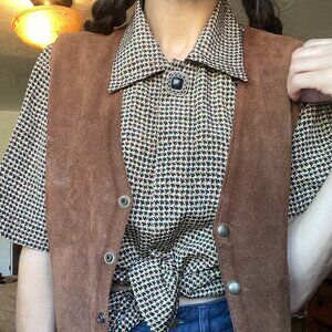 Vintage Button-up Short Sleeve Shirt - Medium, Houndstooth